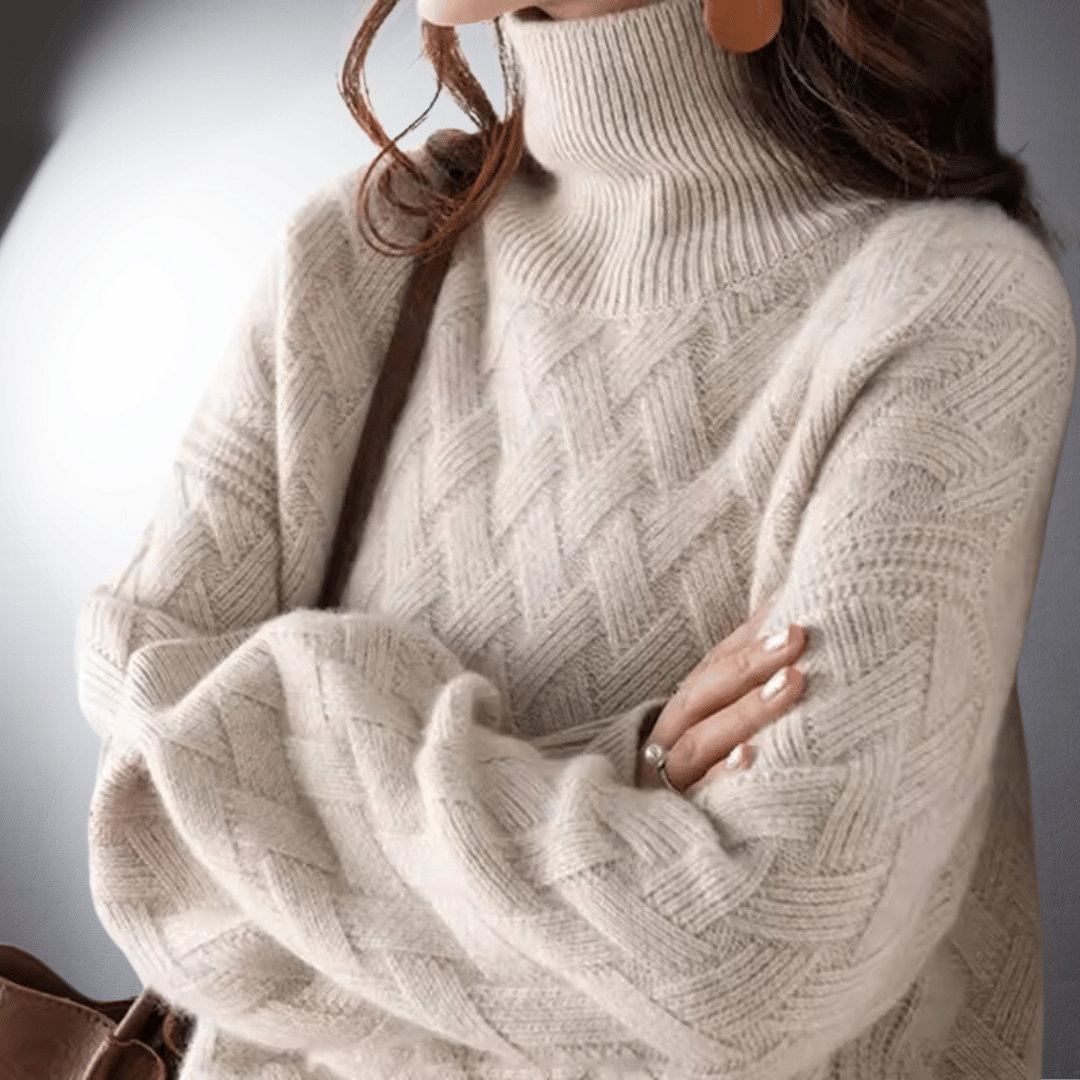 MODEGEIST Damen Oversize Pullover Strick Beige