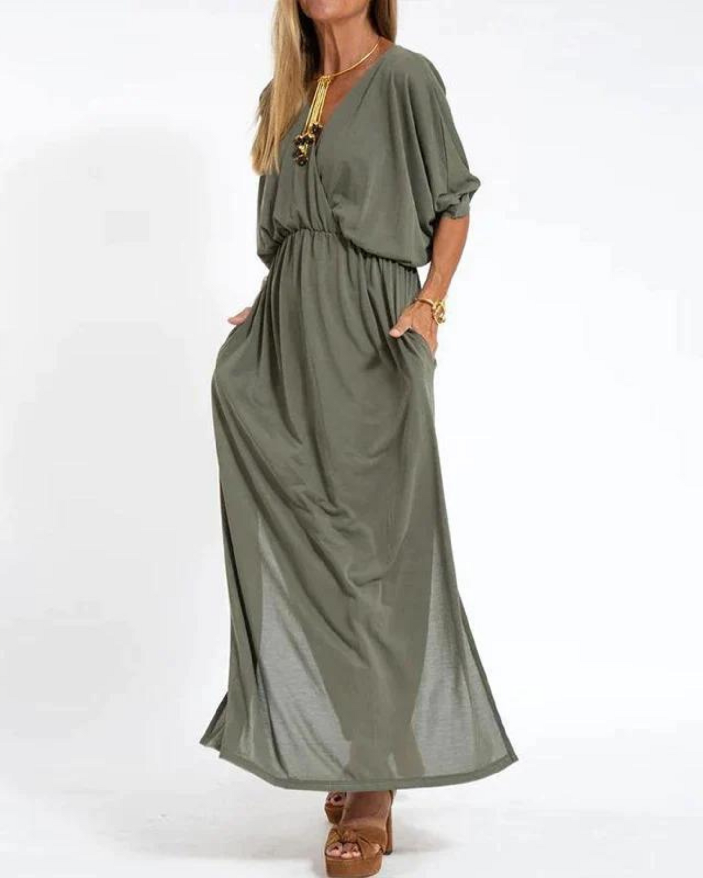 MODEGEIST Damen Langes Sommerkleid fließend verstellbare Träger