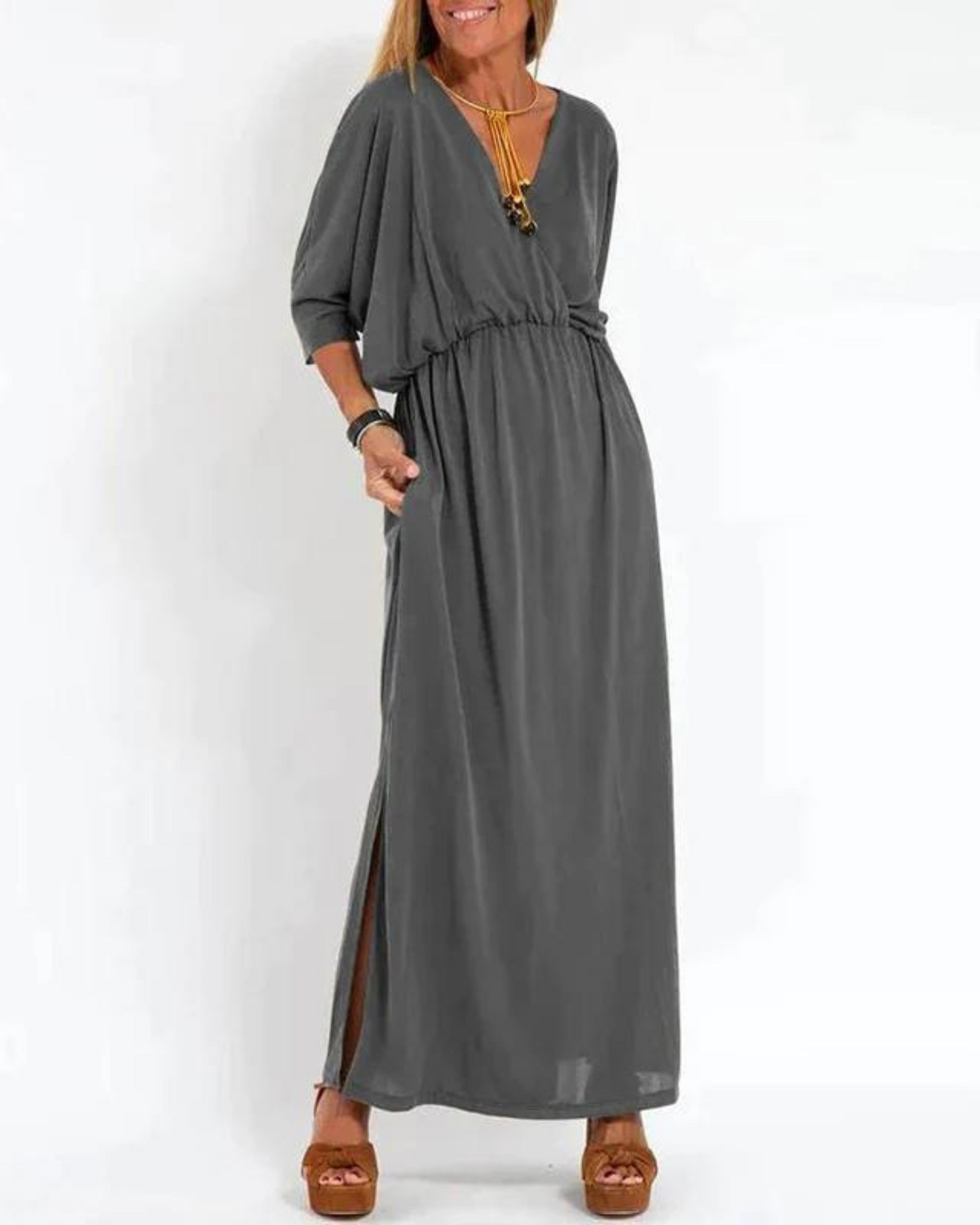 MODEGEIST Damen Langes Kleid Fließend Verstellbare Träger Sommerkleid