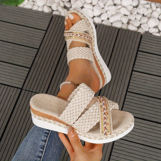 MODEGEIST Damen Geflochtene Slip-On Sandalen Sommer