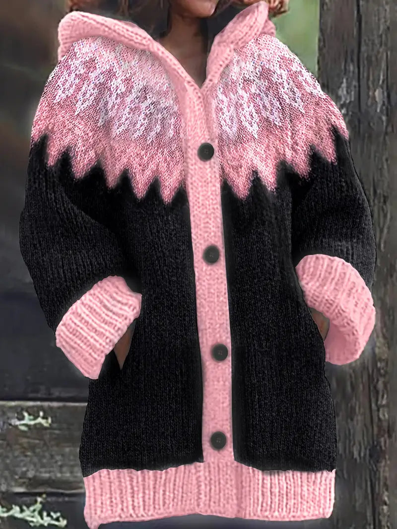 MODEGEIST Damen Strickjacke mit Kapuze offener Front langarm entspannt