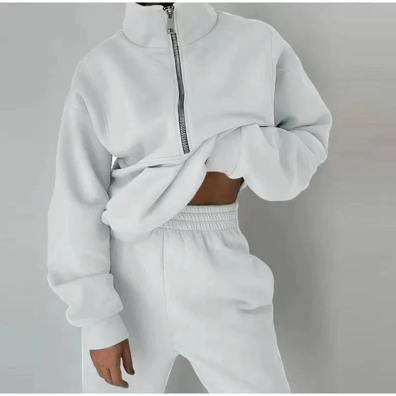 ModeGeist | Sweatshirt - Damen Herbst Halb-Zip Trainingsanzug Set