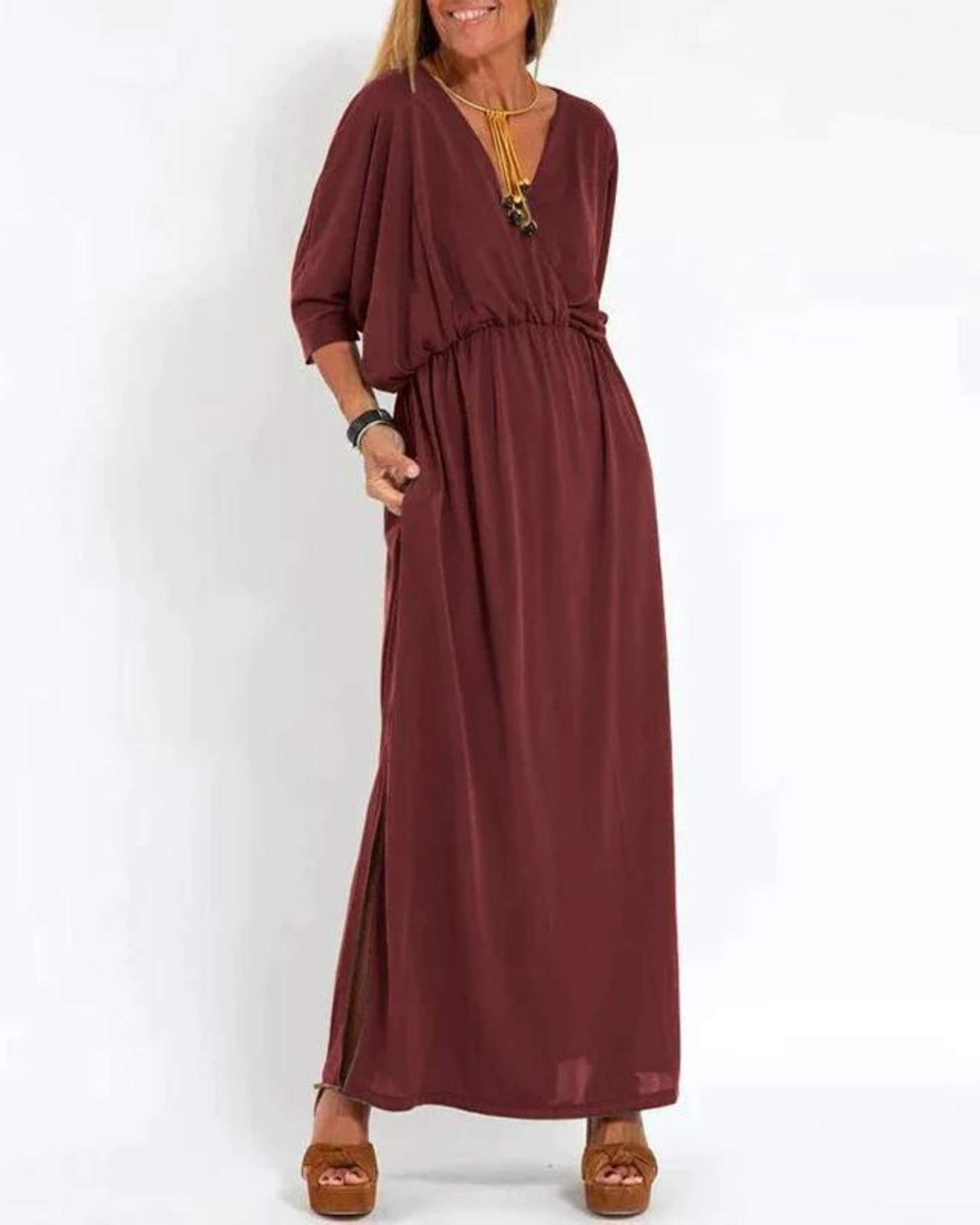 MODEGEIST Damen Langes Kleid Fließend Verstellbare Träger Sommerkleid