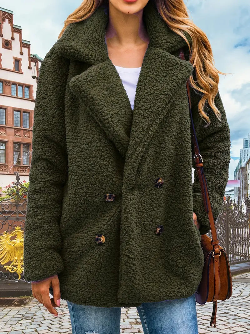 ModeGeist | Doppelreiher Teddy Mantel mit Revers