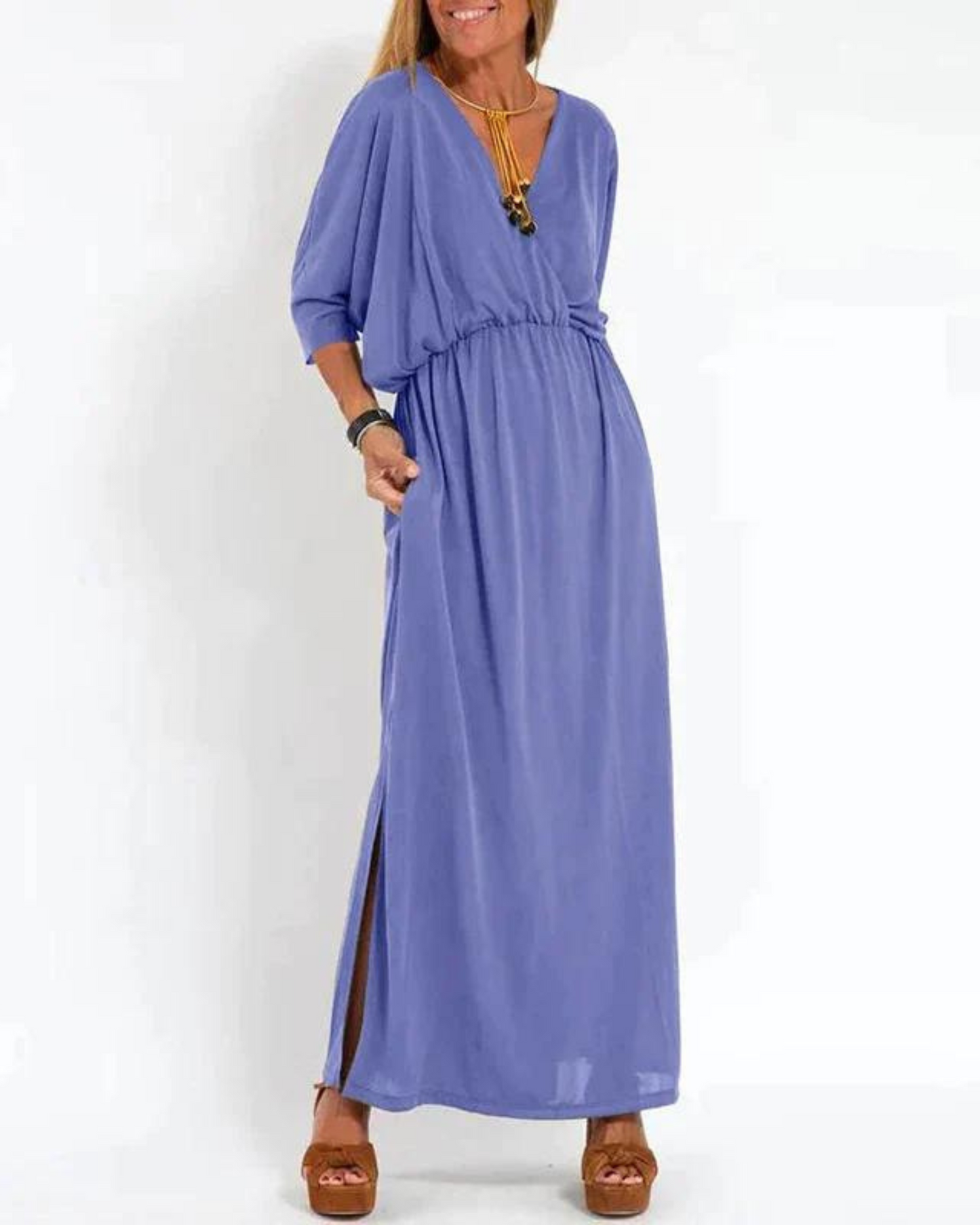 MODEGEIST Damen Langes Kleid Fließend Verstellbare Träger Sommerkleid