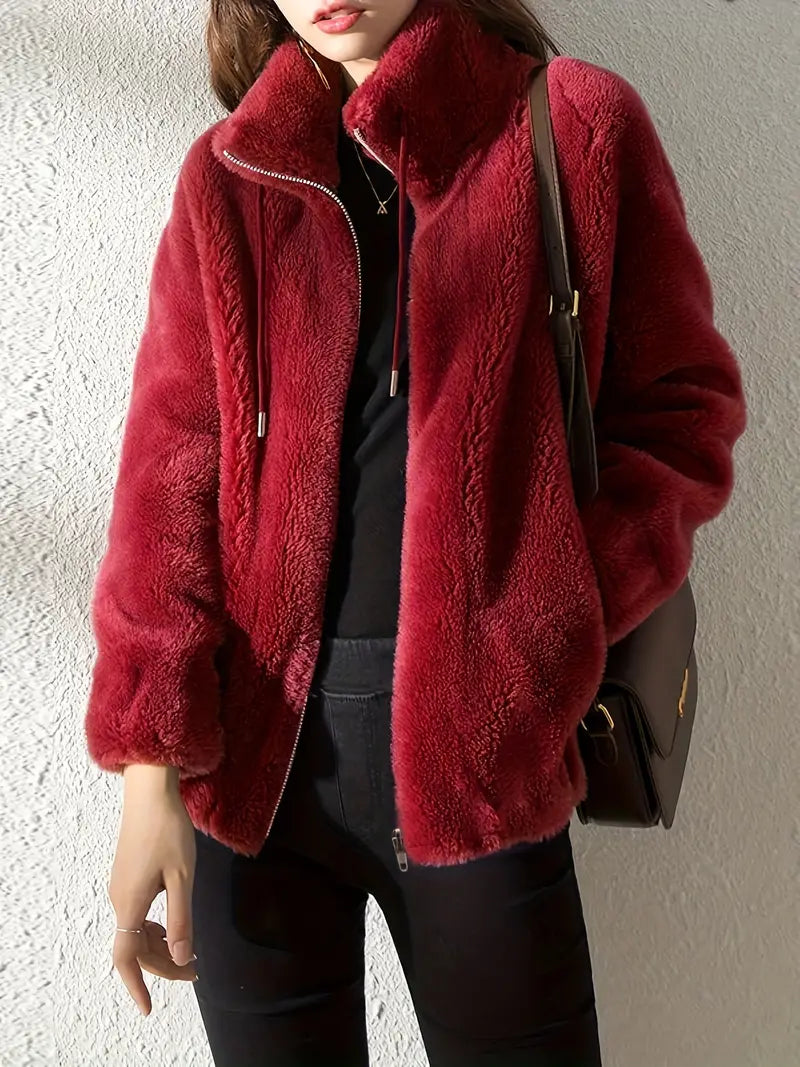 ModeGeist | Kapuzen Teddy-Jacke mit Kordelzug und Reißverschluss