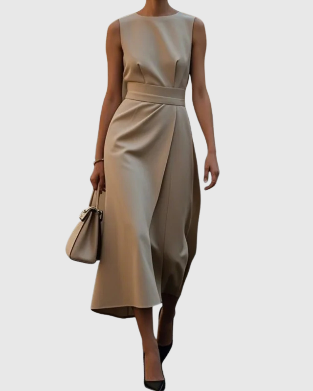 MODEGEIST Damen Midi-Kleid Ärmellos Twist-Detail Rostbraun