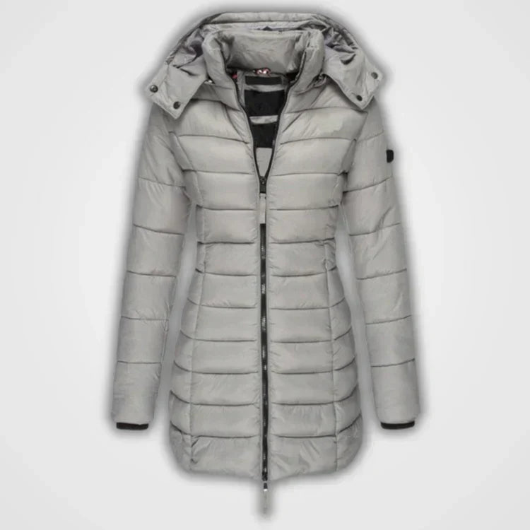 ModeGeist | Lange gesteppte Kapuzenjacke für Damen ideal für den Winter