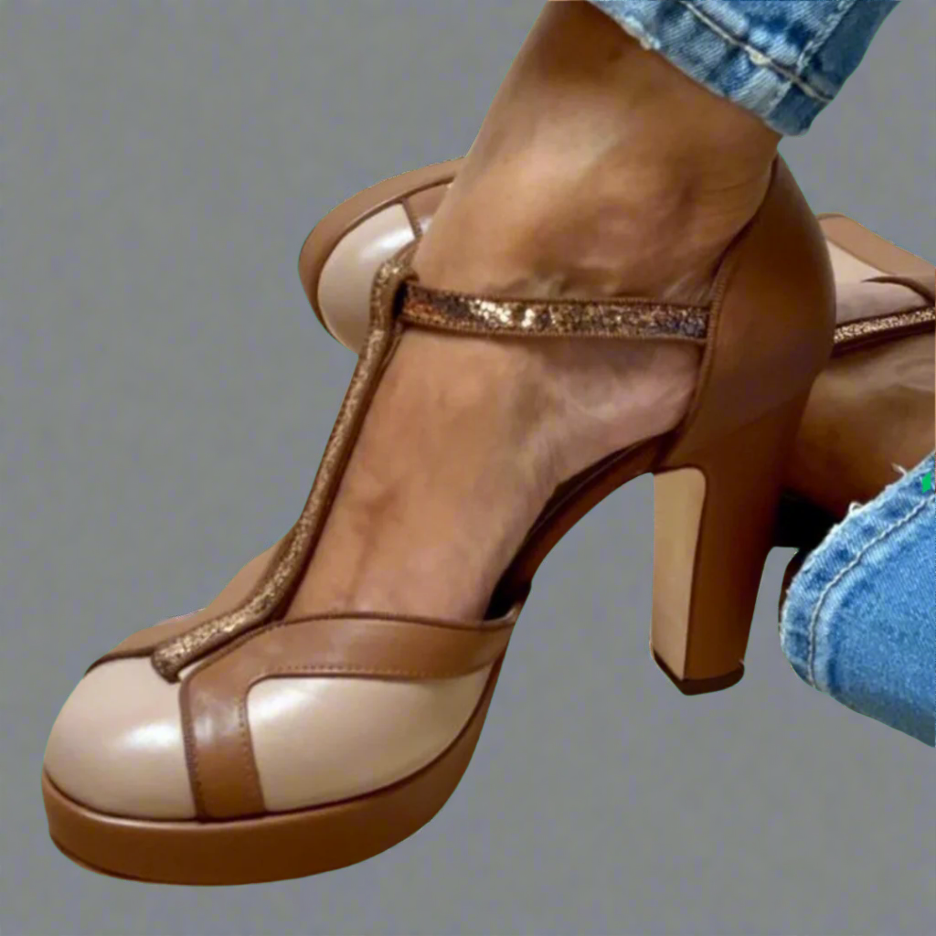 MODEGEIST Damen High-Heel Sandalen 7cm Absatz Orthopädisch Komfort
