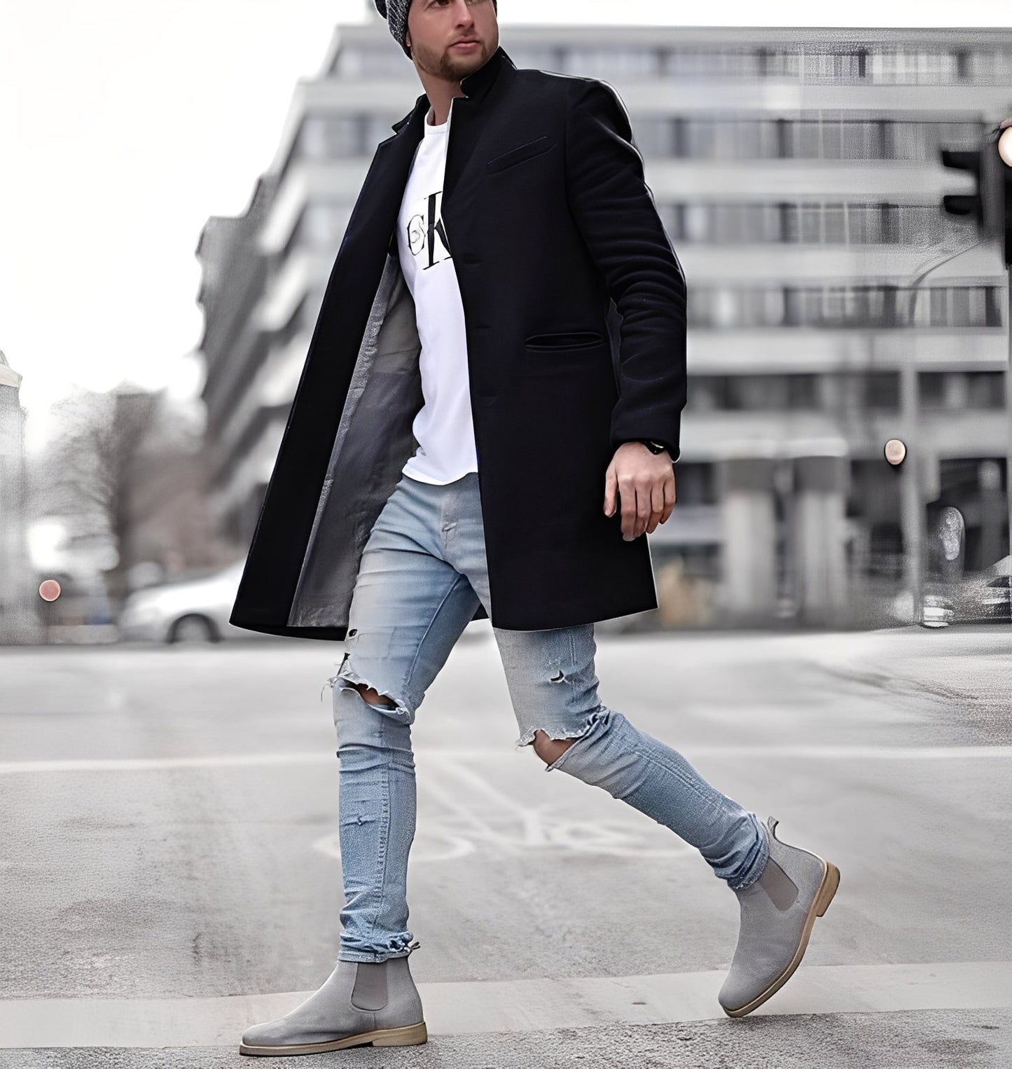 ModeGeist | Lässiger langer Wollmantel für Herren
