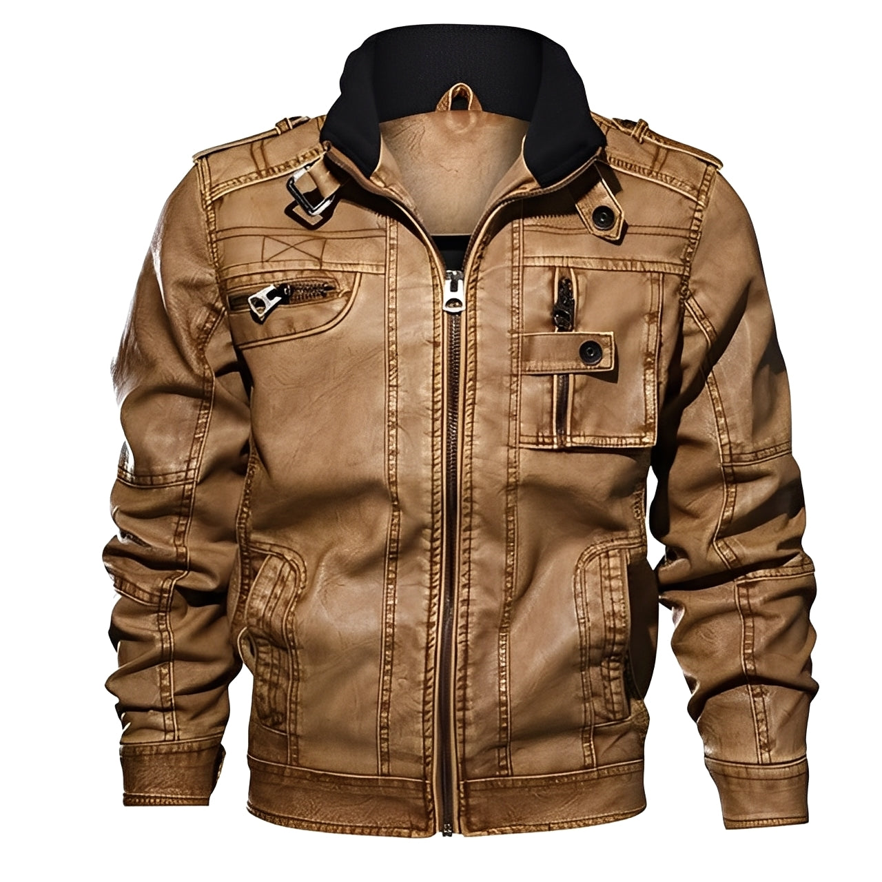 ModeGeist | Klassische Lederjacke mit Taschen für Männer