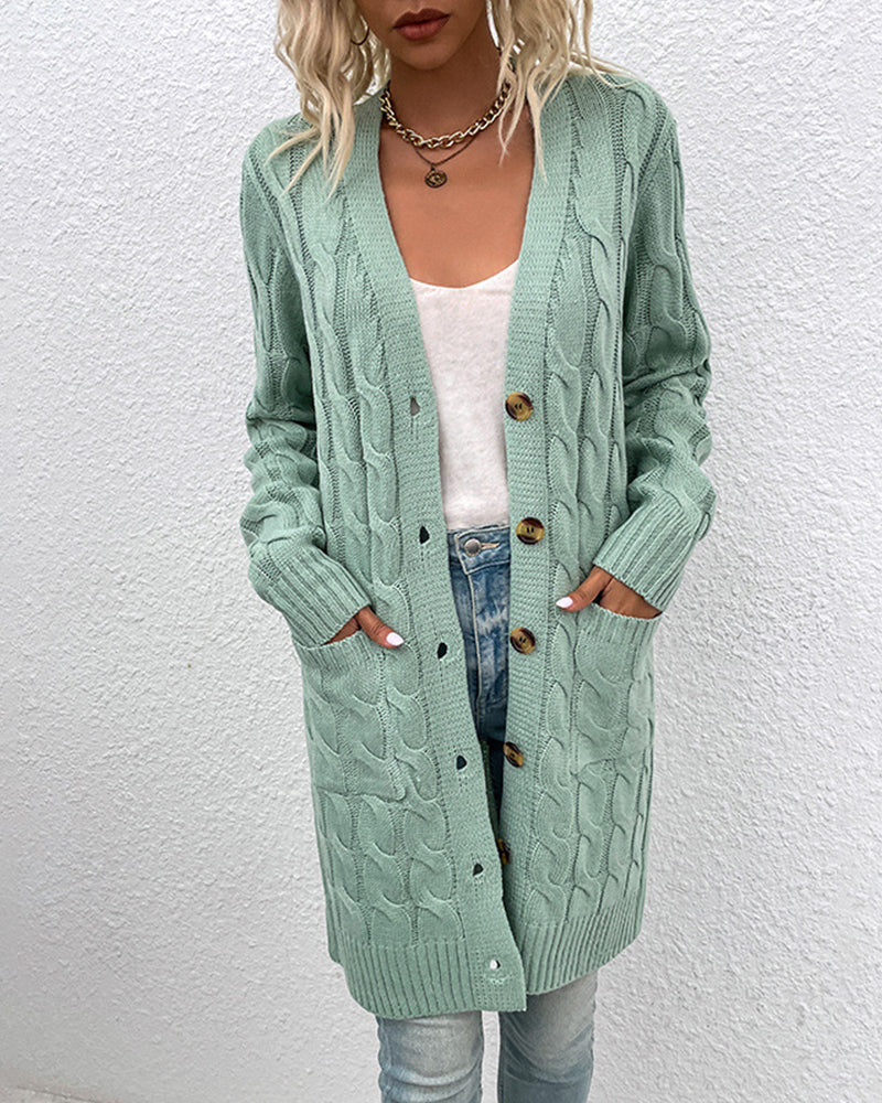 ModeGeist | Langärmelige Strickjacke In Einer Unifarbenen Farbe