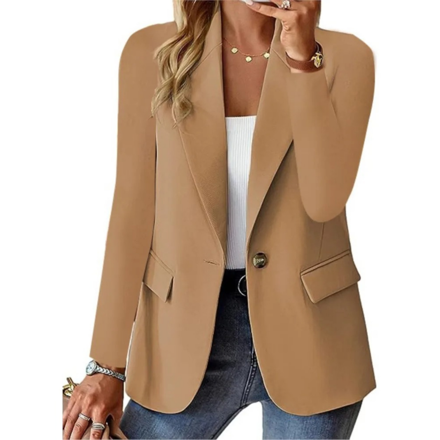 ModeGeist | Langärmeliger Blazer mit Schlankem Tasche für Frauen mit Schnalle Herbstausgabe