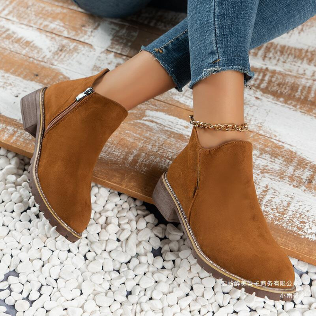 Damen-Stiefeletten Silvia mit Reißverschluss und flachem Absatz