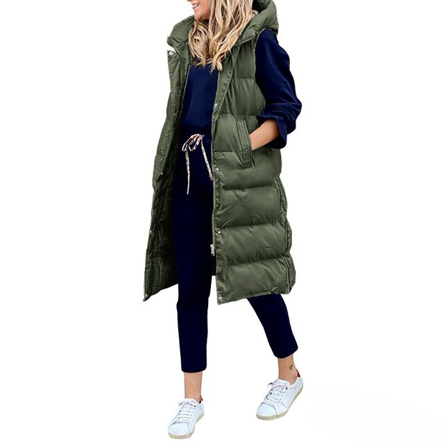 ModeGeist | Damen Langer Ärmelloser Wintermantel