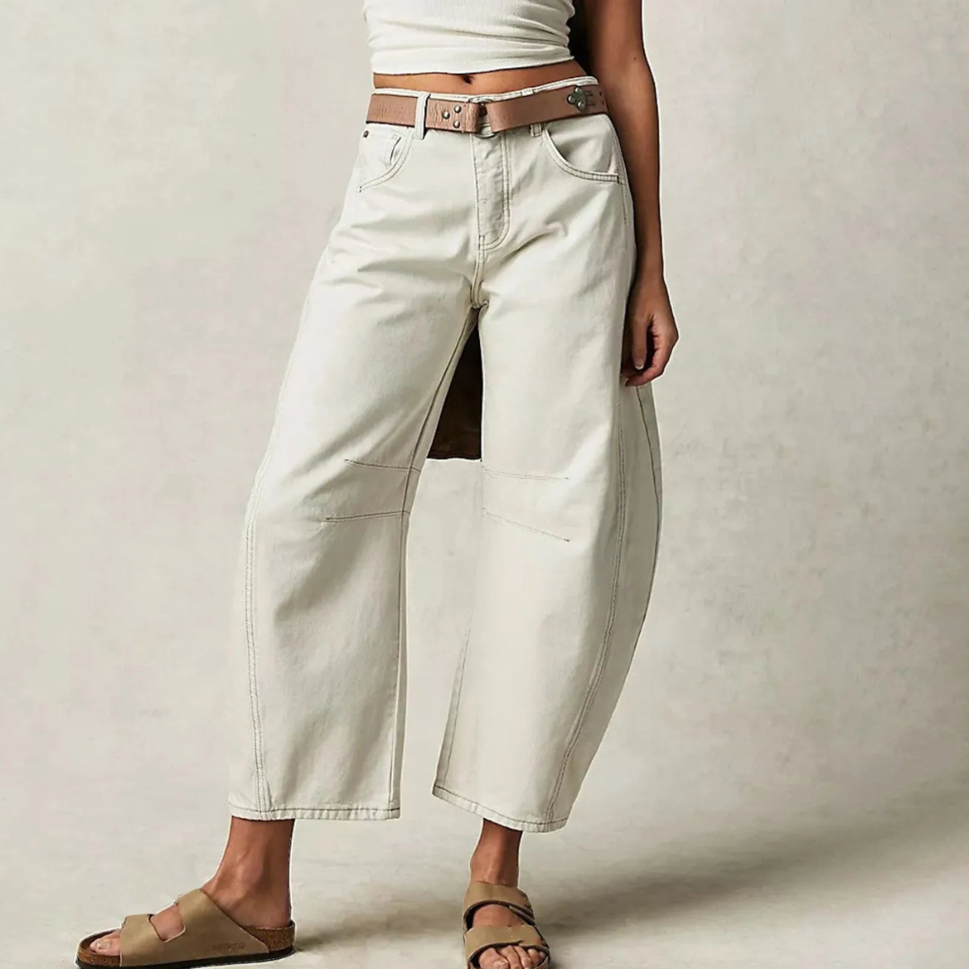 MODEGEIST Damen Barrel-Leg Jeans High-Waist Hellblau
