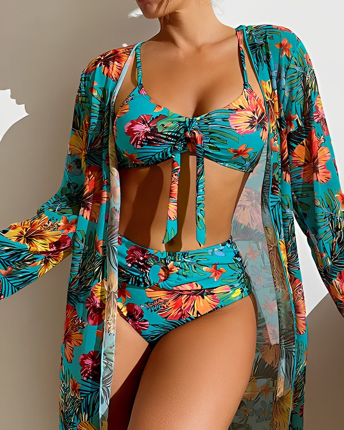 MODEGEIST Damen Bikini-Set Tropical Print 3-teilig Verstellbar