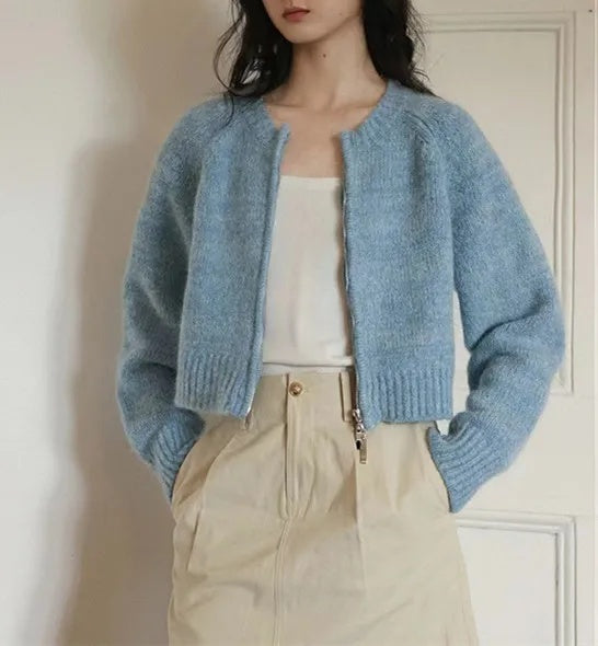 Damen Oversized Strickjacke mit Reißverschluss ModeGeist