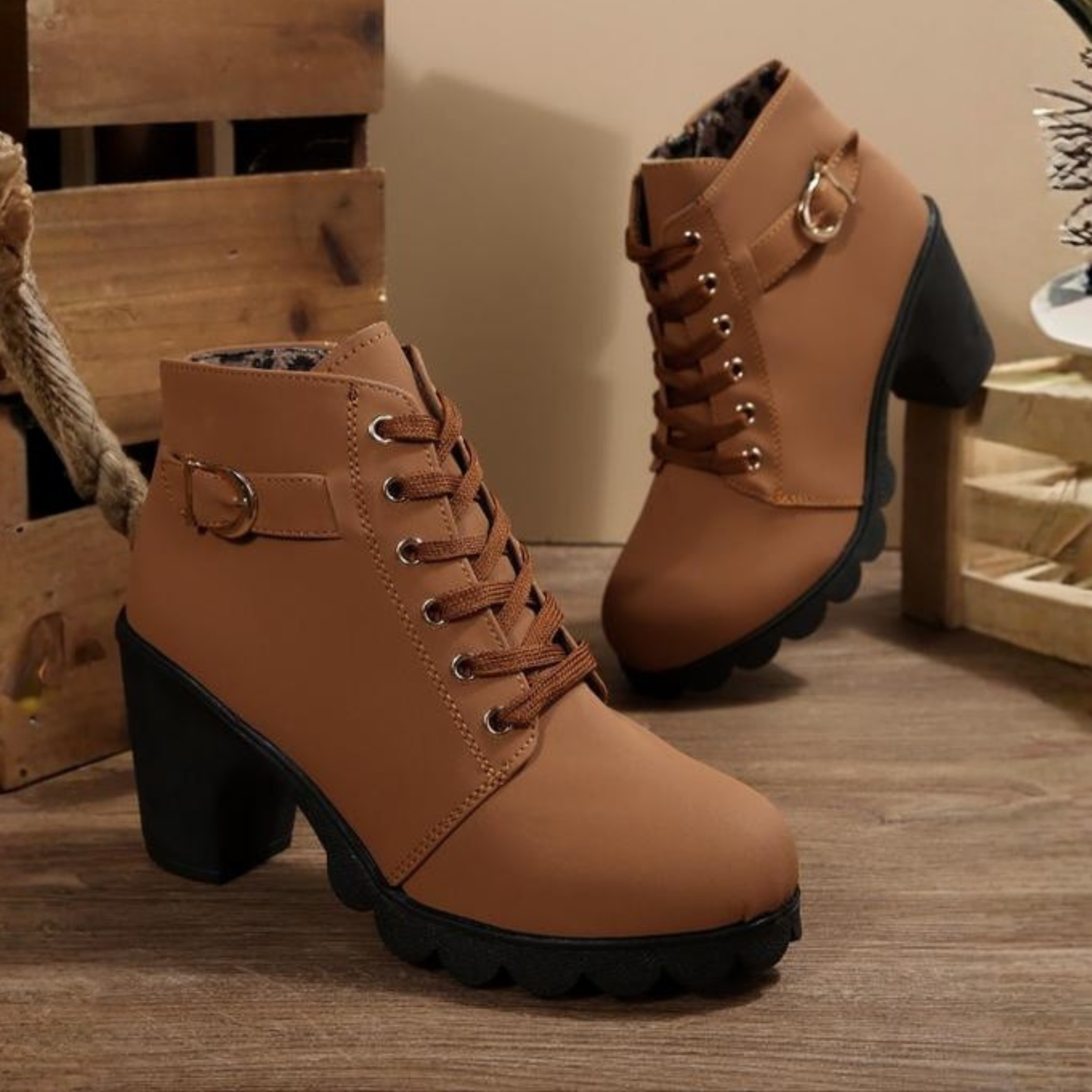 MODEGEIST Damen Ankle-Boots Schnürung Chunky-Sohle Robust Vielseitig