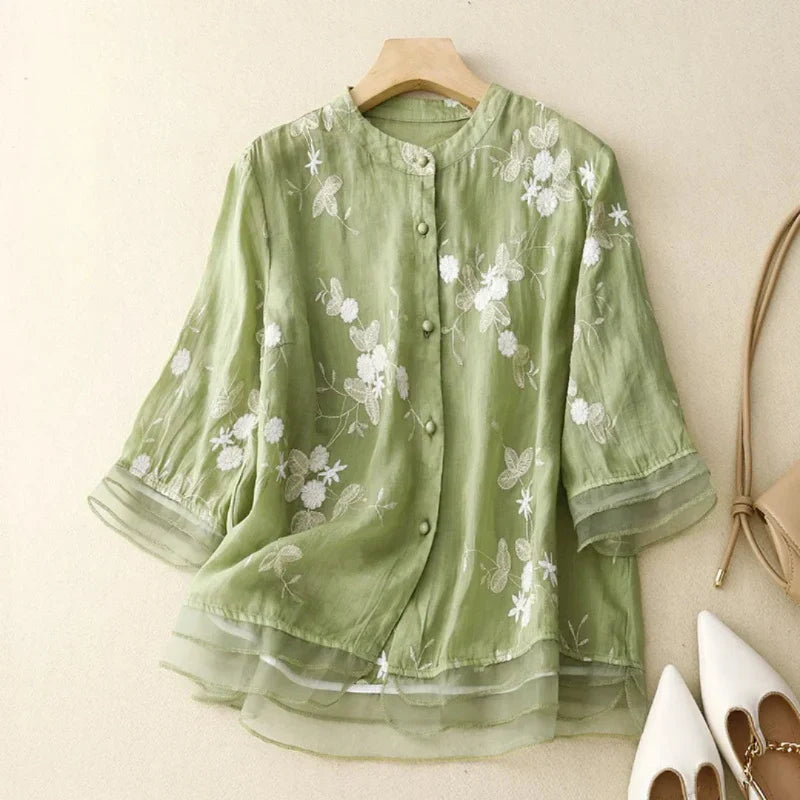 RUTH – Locker sitzende Bluse mit transparenten Elementen