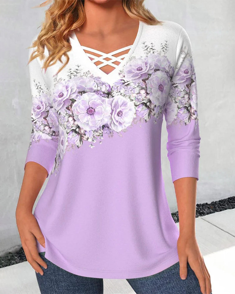 Blusen mit V-Ausschnitt und Blumenmuster