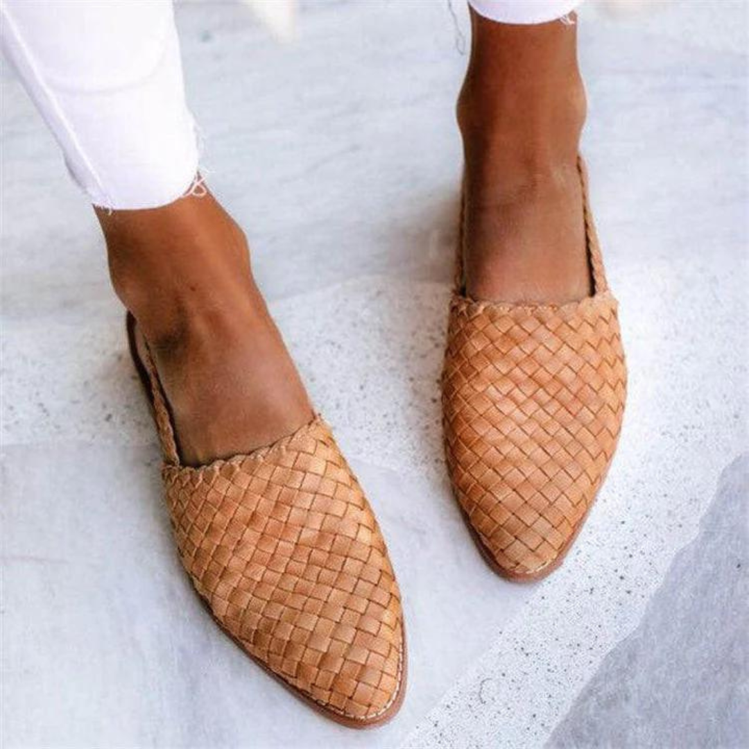 MODEGEIST Damen Ballerinas Geflochten Veganes Leder Klassisch