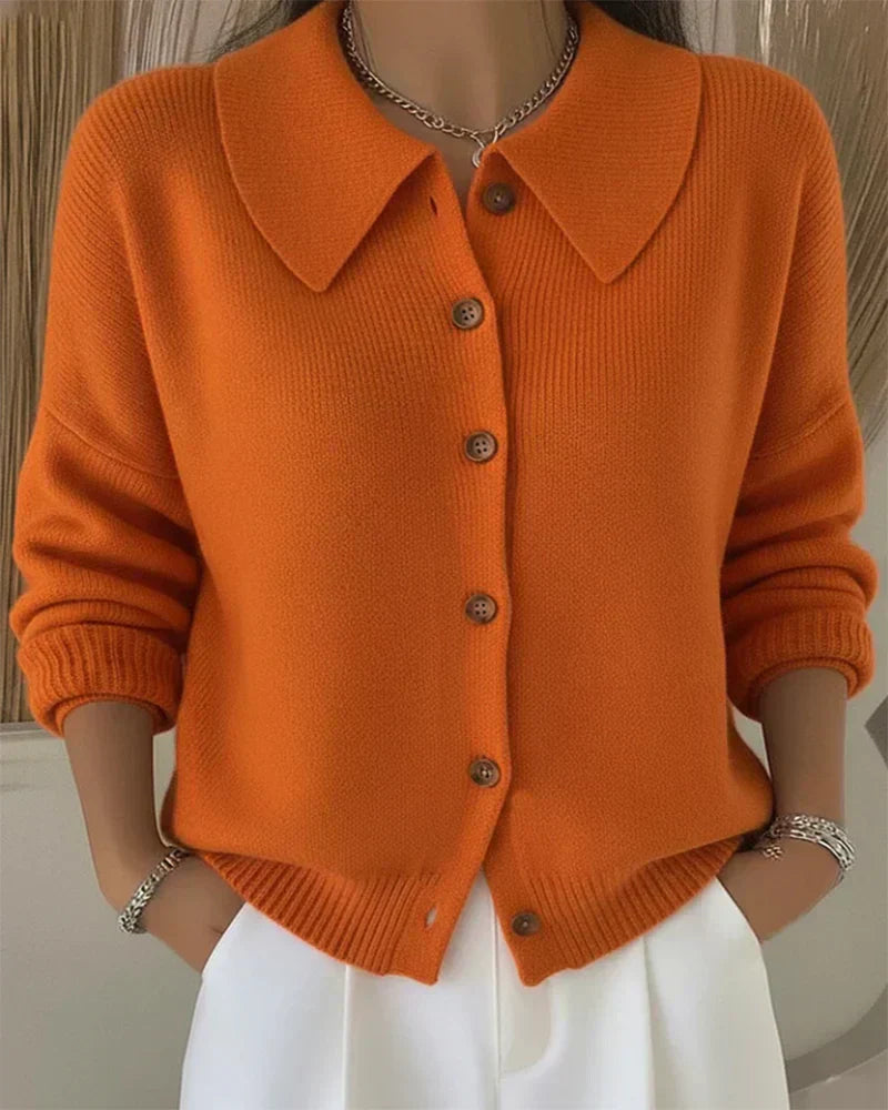 MODEGEIST Damen Strickjacke Knopfleiste Kragen Klassisch Grau