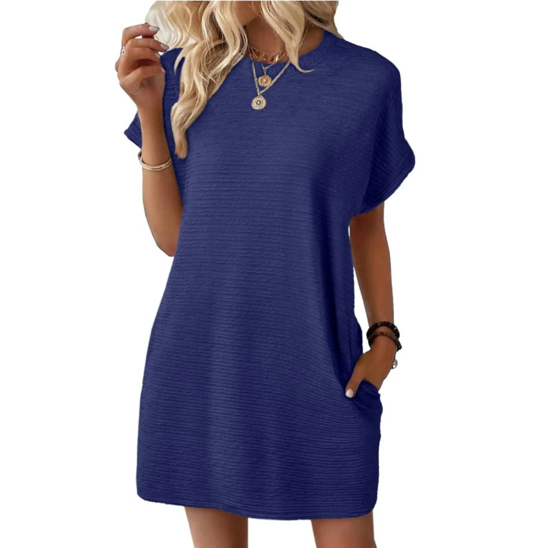 MODEGEIST Damen Mini-Kleid Rundhals Kurze Ärmel Pink