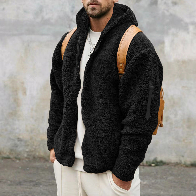 ModeGeist | Hüftjacke aus Plüsch mit Kapuze für Männer
