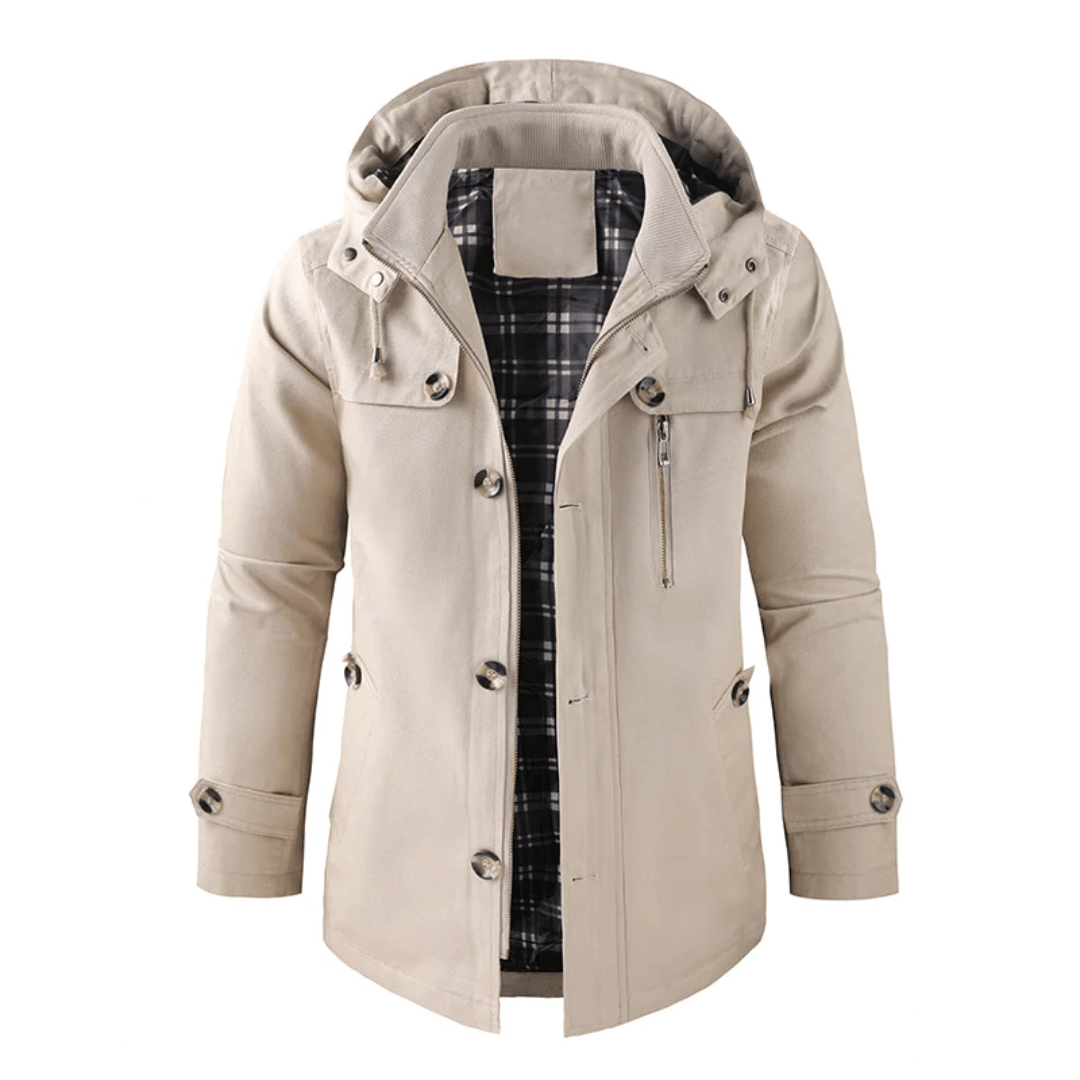 Herren-Feldjacke mit Kapuze, mittelang