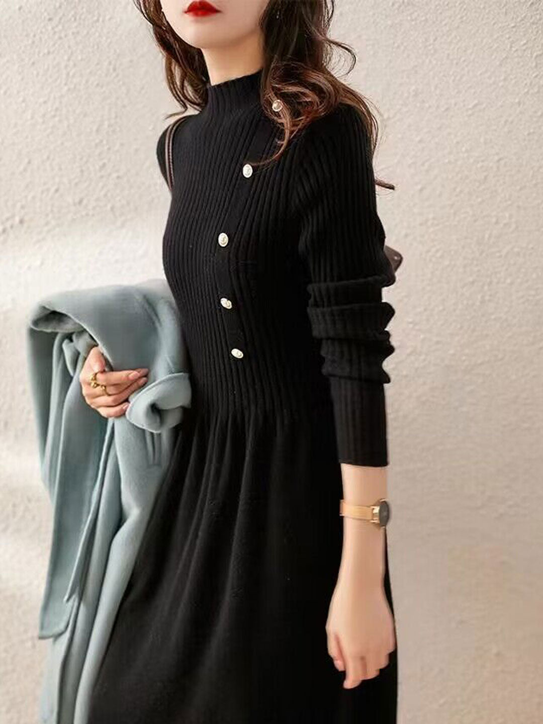 ModeGeist | Kleid - Elegantes Rollkragen Strickkleid
