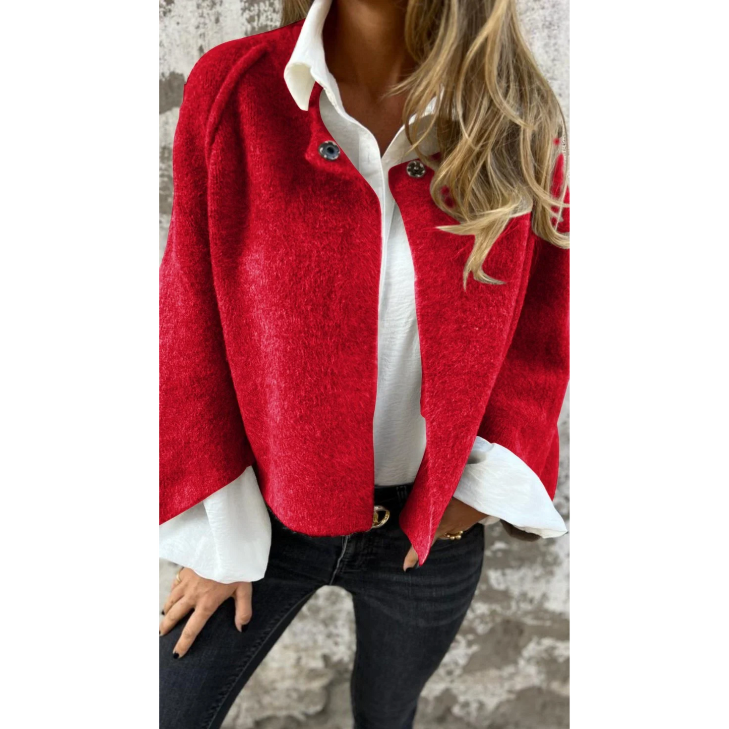 MODEGEIST Damen Klassischer Mantel Rundkragen Langarm Beige Schwarz Rot