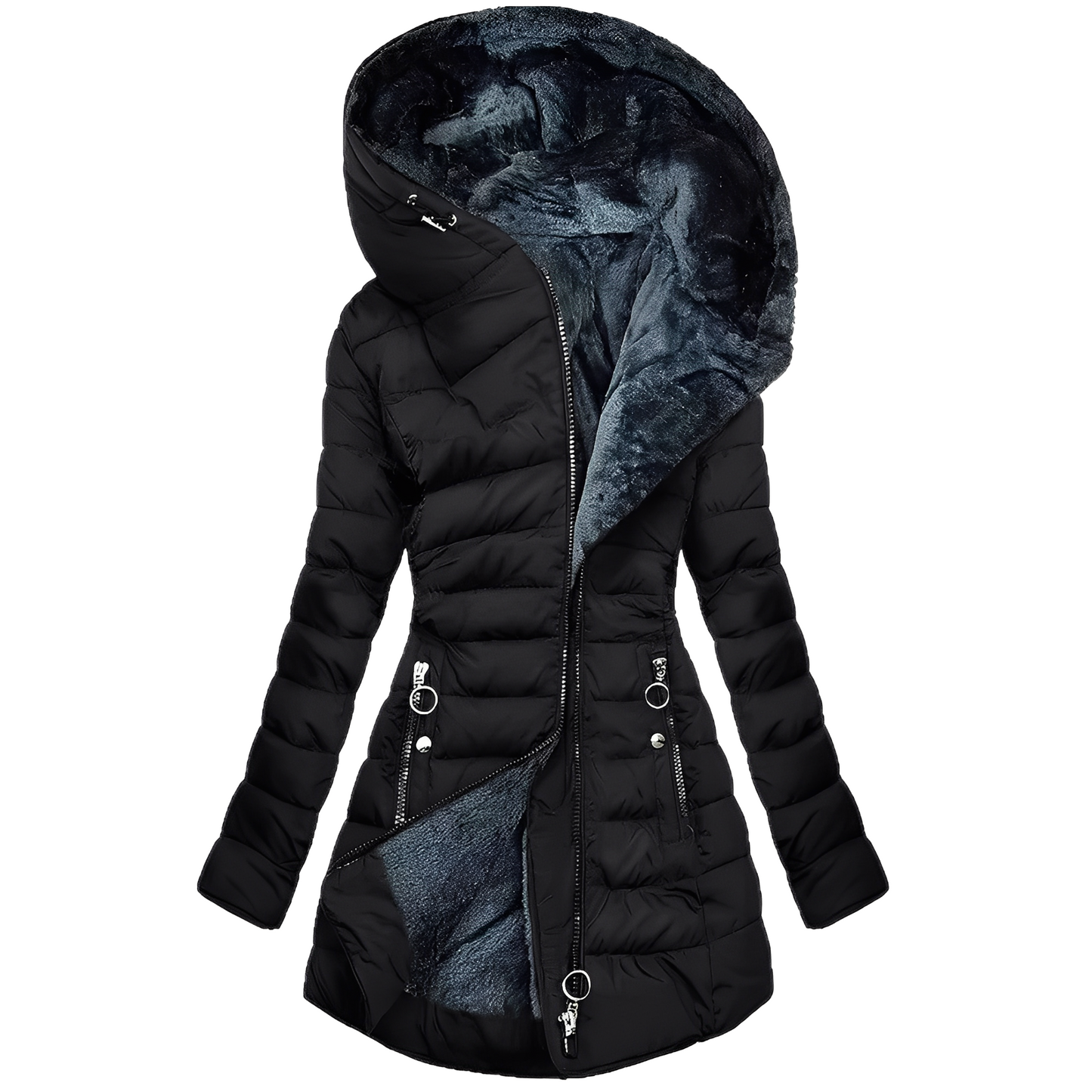 ModeGeist | Warmer Plüschmantel mit Kapuze für Frauen