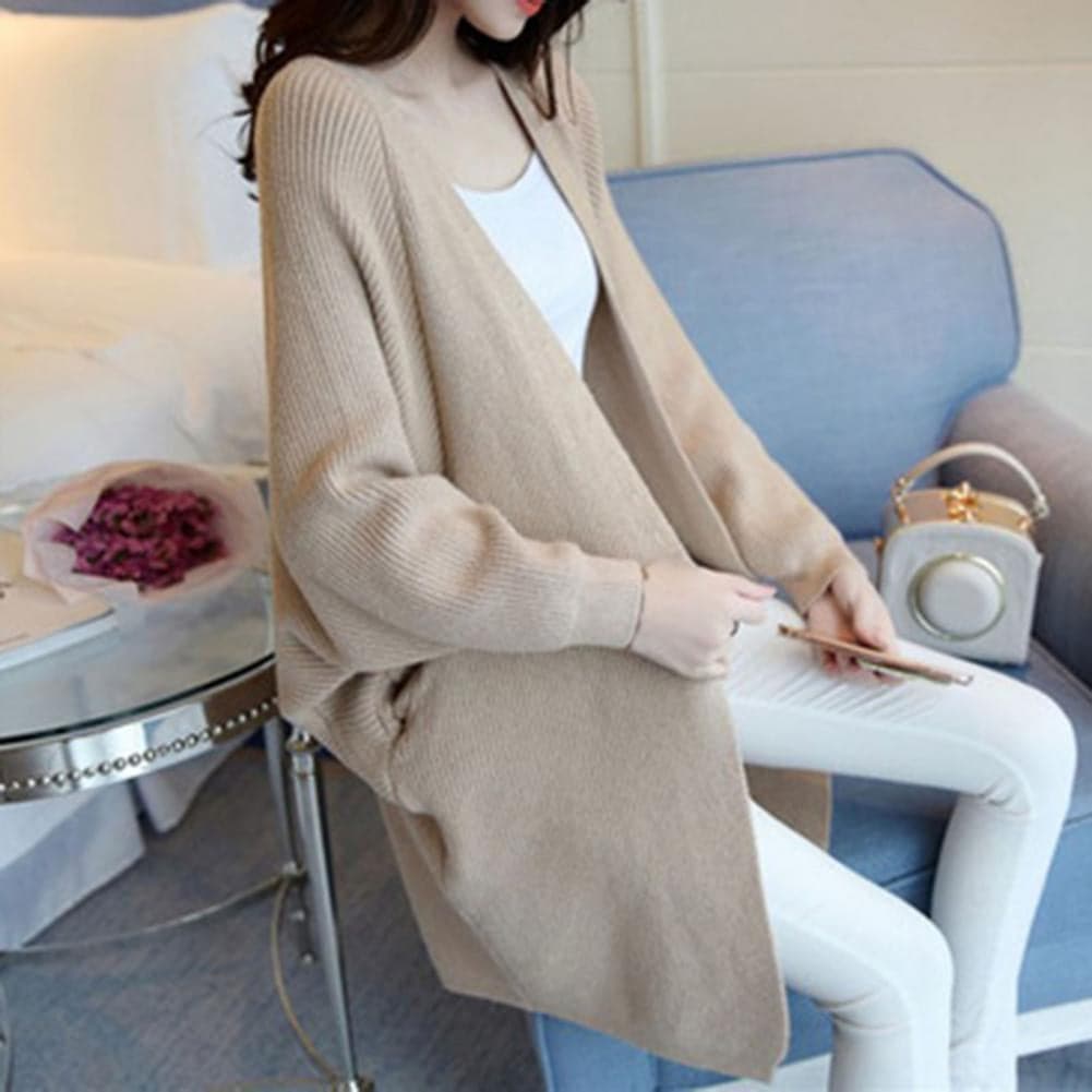 ModeGeist | Langer Cardigan - Weiches Strickmaterial - Offene Vorderseite - Lockere Passform mit Taschen