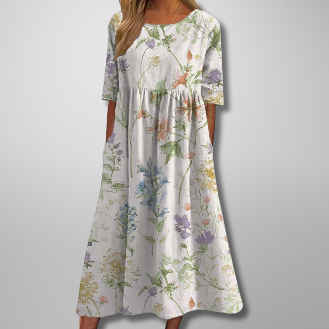 MODEGEIST Damen Midi-Kleid Blumenmuster Entspannte Passform