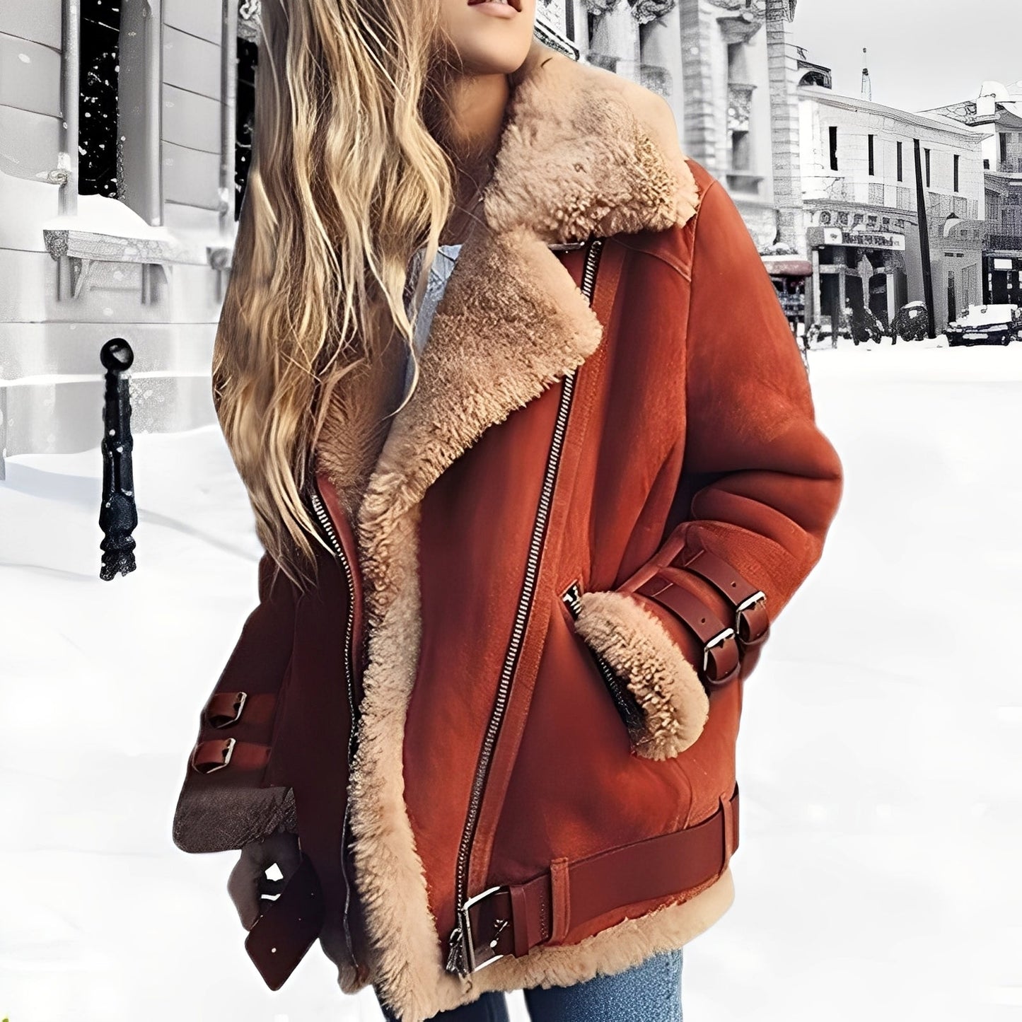ModeGeist | Dicke Wollsuedejacke für Frauen