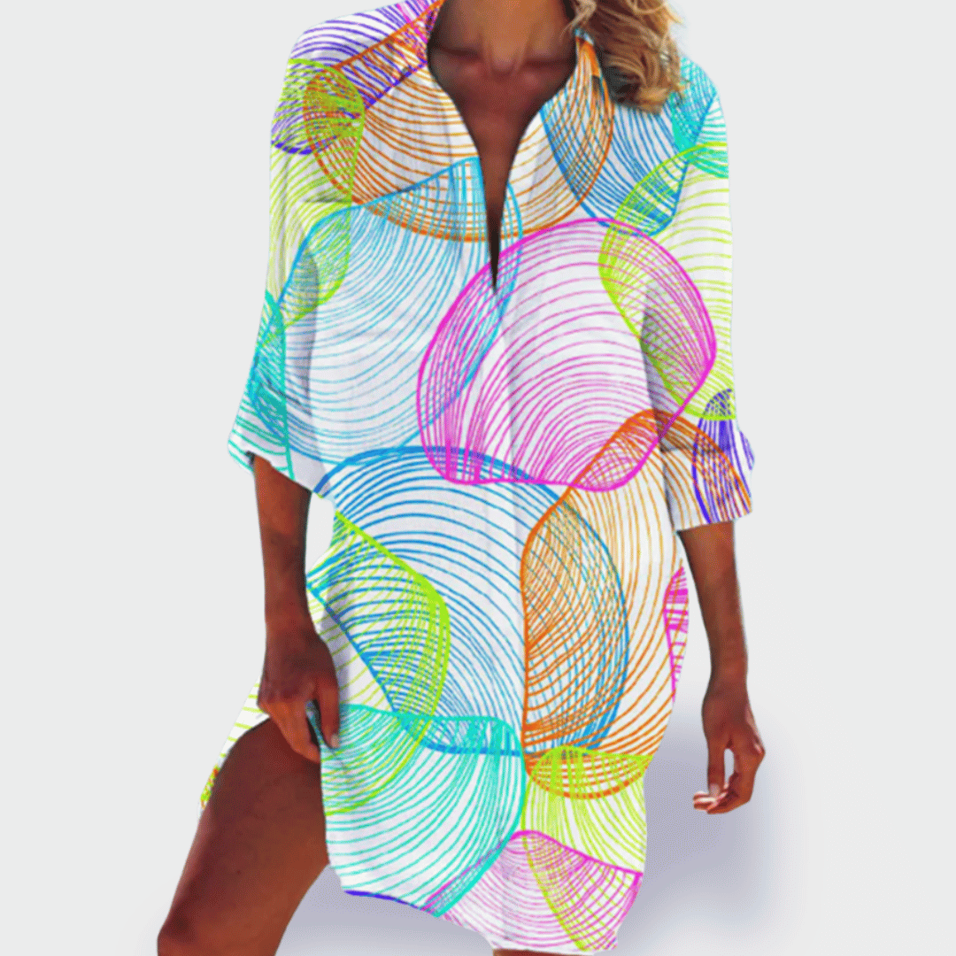 MODEGEIST Damen Fließendes Kleid Lebendiges Design Leichter Stoff