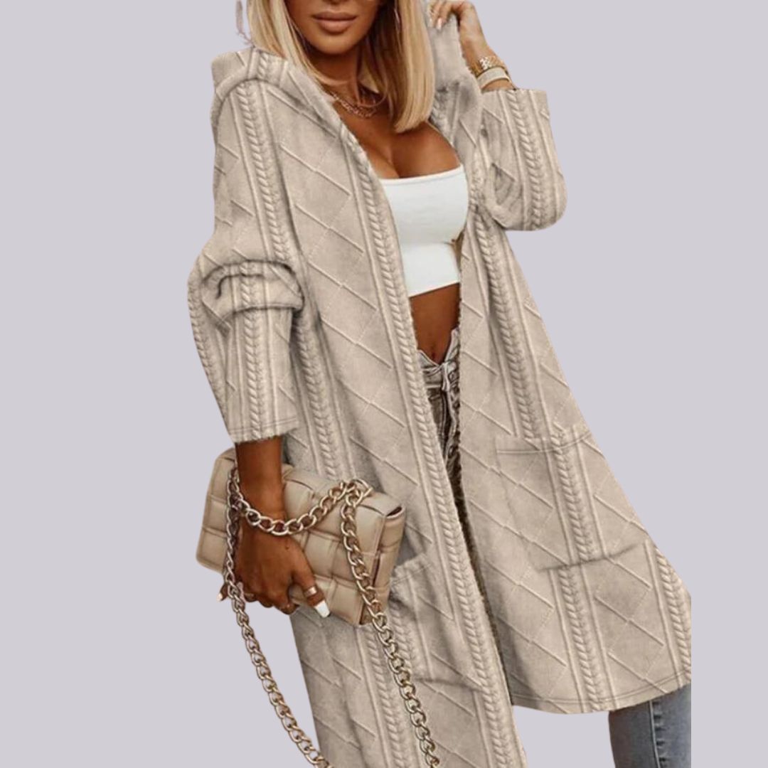 Uxue: Langer Cardigan mit Kapuze