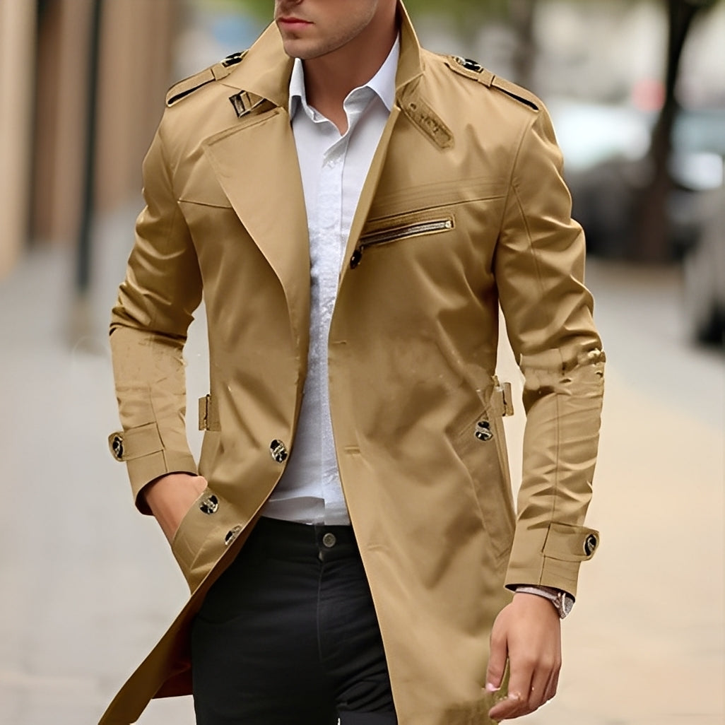 ModeGeist | Eleganter Trenchcoat mit umgekehrtem Kragen für Männer