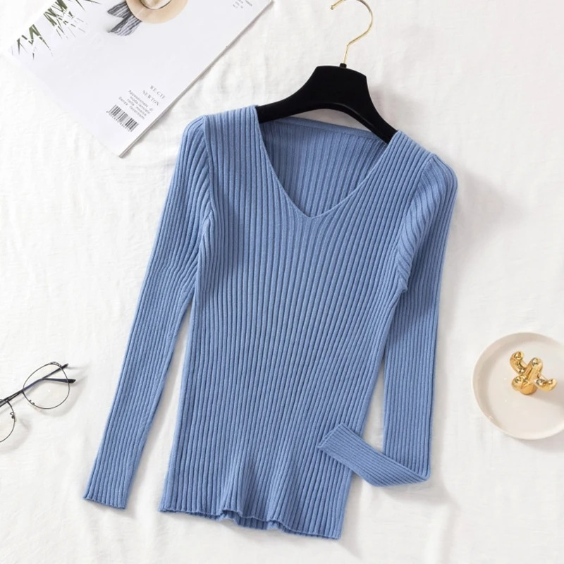 ModeGeist | Pullover - Slim-Fit Rippstrick V-Ausschnitt Pullover