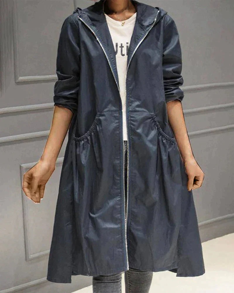 ModeGeist | Regenjacke mit Reißverschluss für Frauen - Kapuze