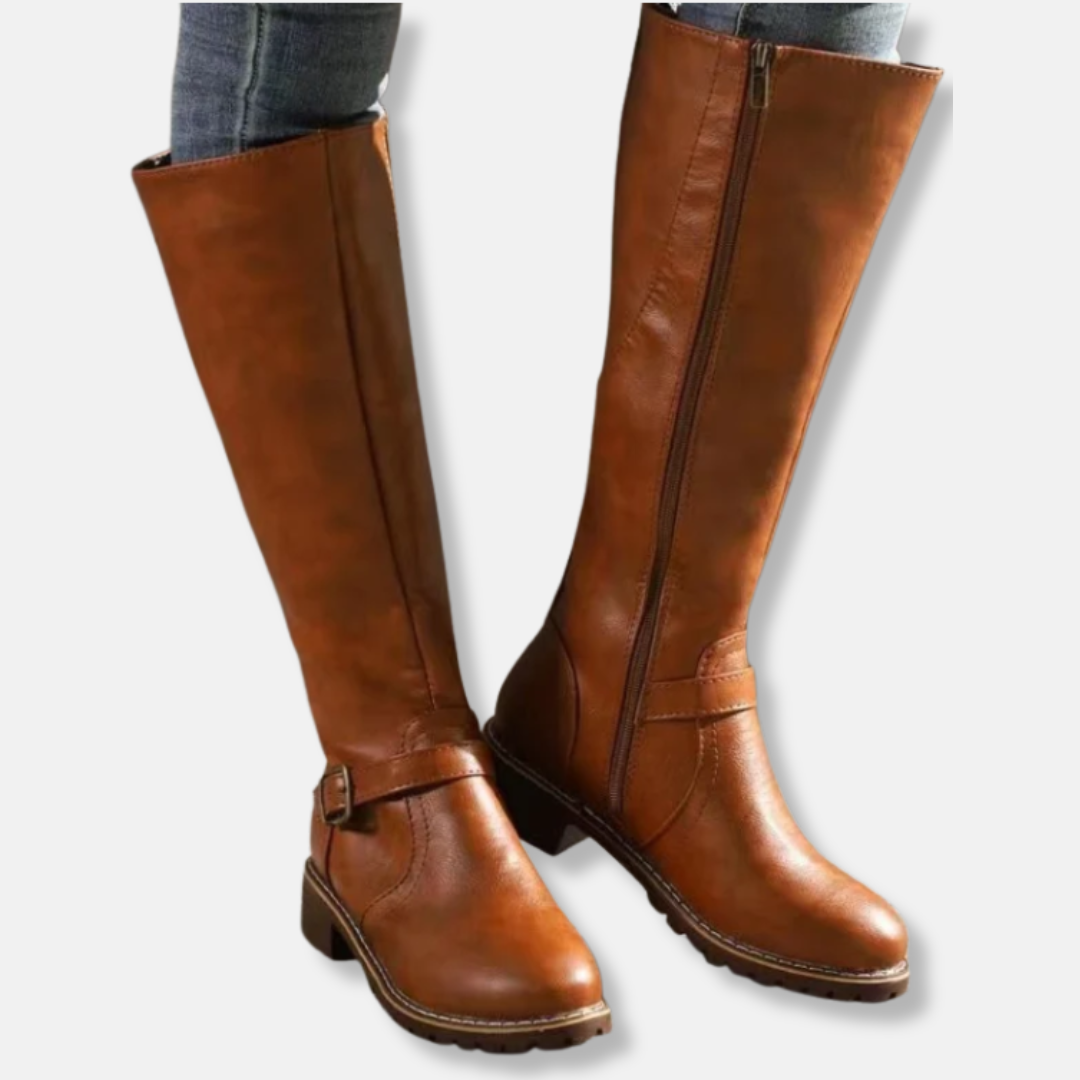 ModeGeist | Stiefel - Lederähnliches Material - Knielanger Schaft - Doppelte Reißverschlussöffnung