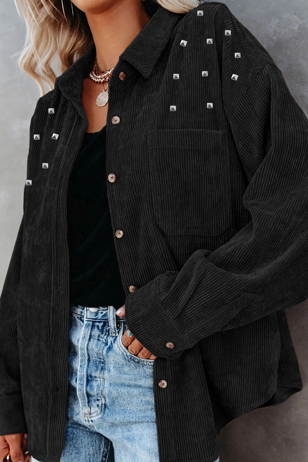 ModeGeist | Cordura-hemdjacke mit Nieten Baumwollmischung Trendy und Modern
