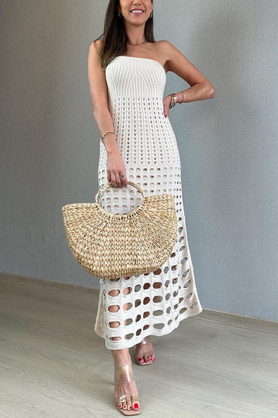 Maxikleid von Lisa: Schulterfrei, Patchwork, rustikaler Stil, mit Ausschnitten