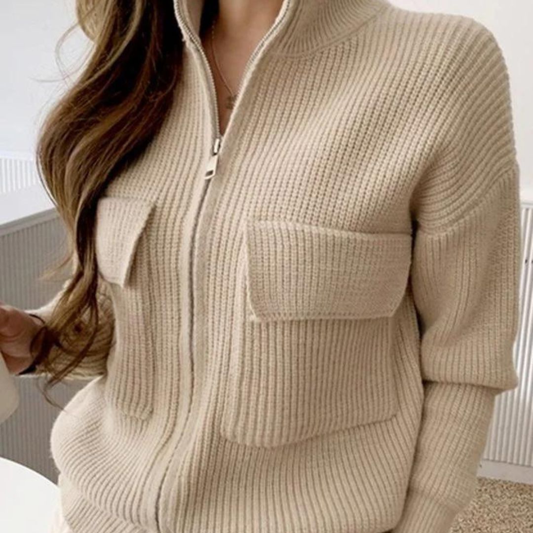 ModeGeist | Strickpullover mit Reißverschluss und Taschen für den Alltaggebrauch - ModeGeist