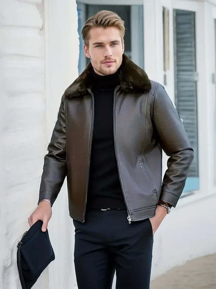 ModeGeist | Herren Schwarze Leder Herbstjacke