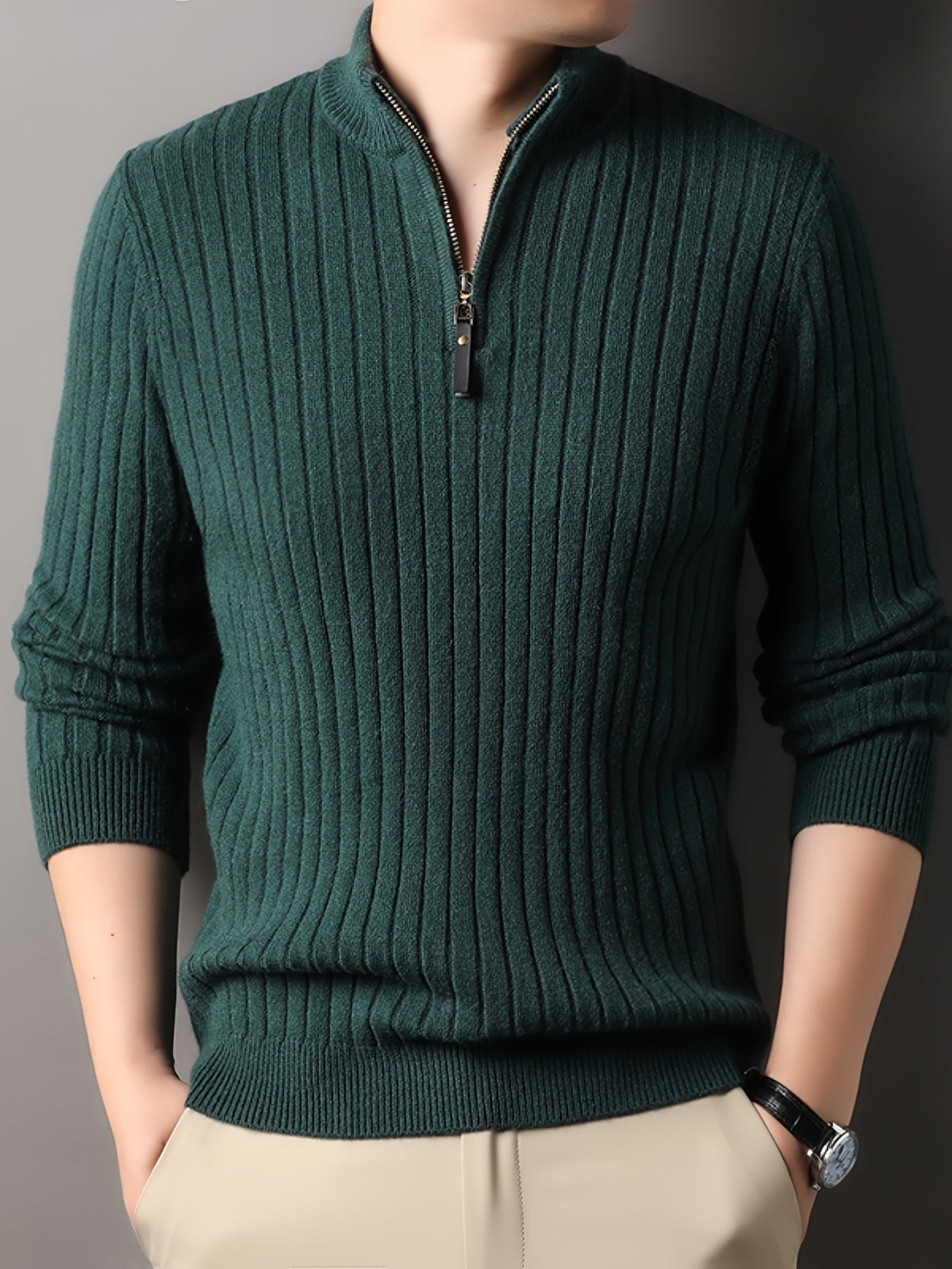 ModeGeist | Strickpullover mit Hohem Kragen und Reißverschluss Geripptes Design Weiches Material