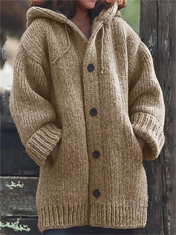 Sayelle: Lange, Kapuzen-Strickjacke in Übergröße
