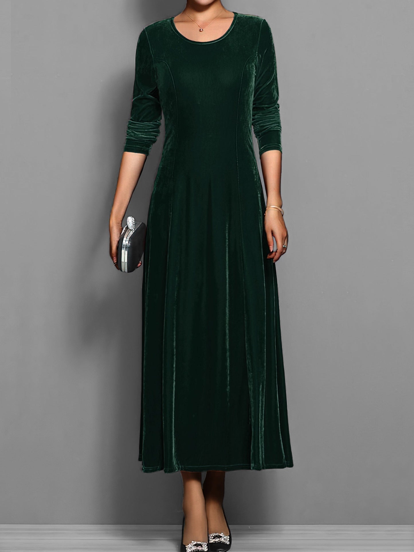 MODEGEIST Damen Samtkleid A-Linie Elegant Klassisch