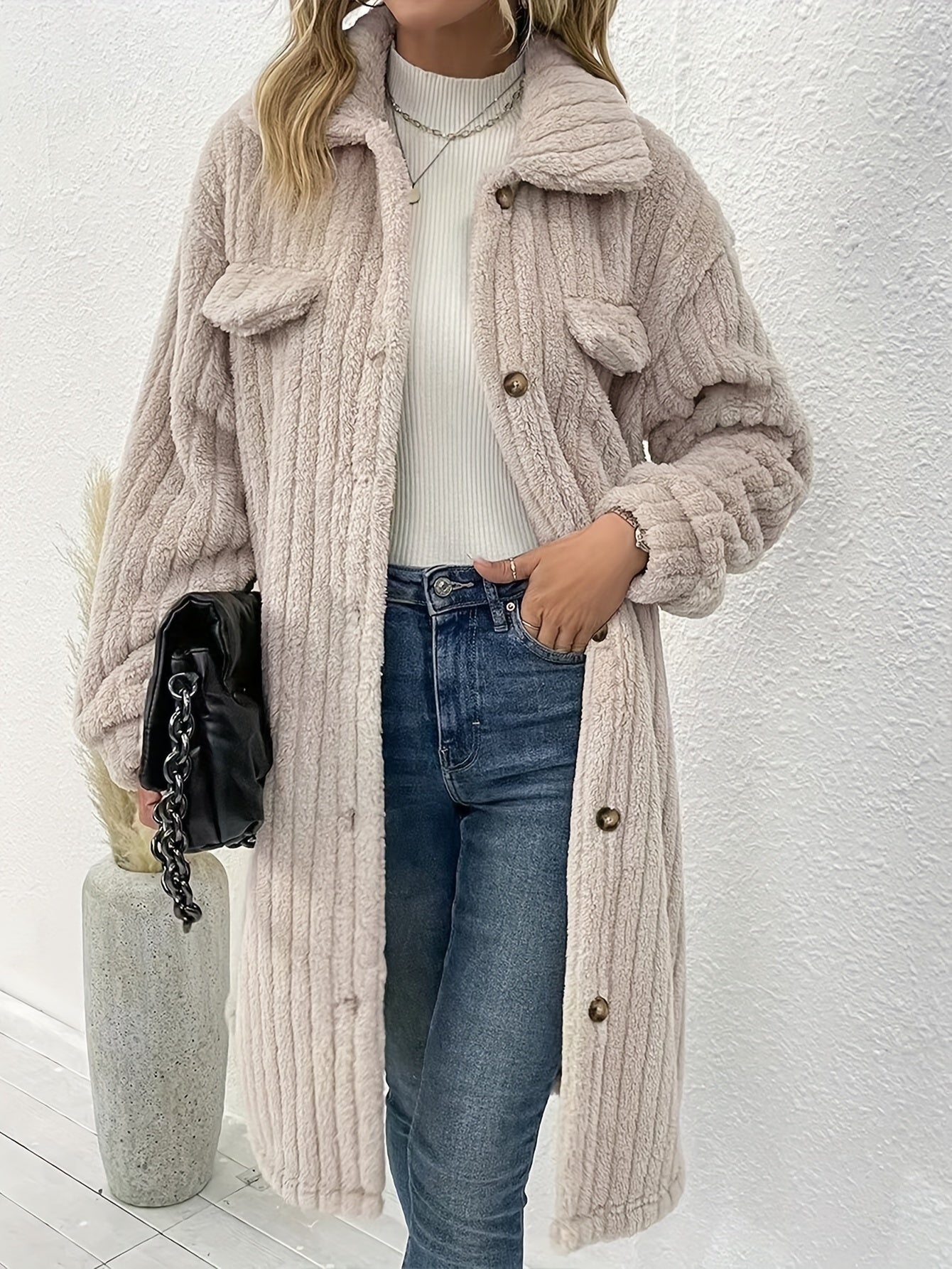 ModeGeist | Lange, Weiche Samtjacke mit Knöpfen Polyester Warm und Bequem